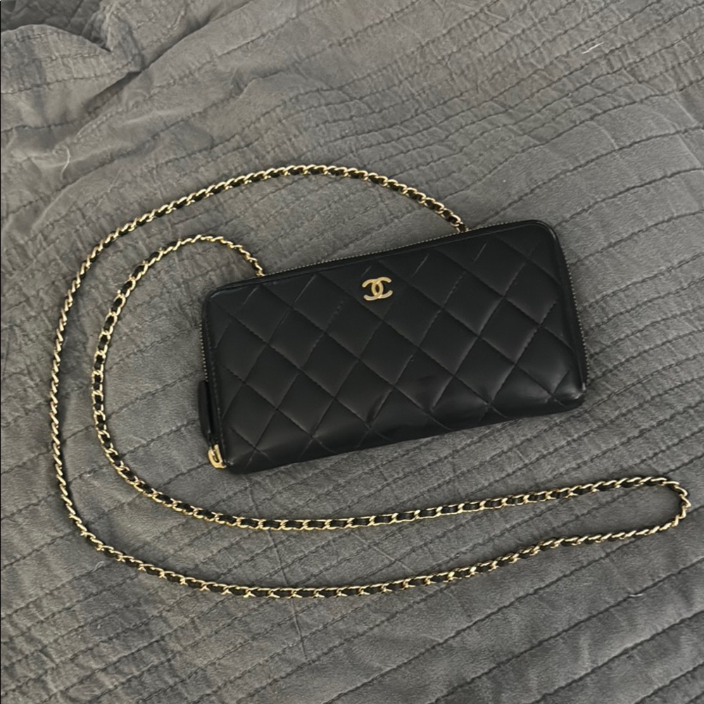 Chanel Black and Gold Quilted Clutch with Iconic CC Logo